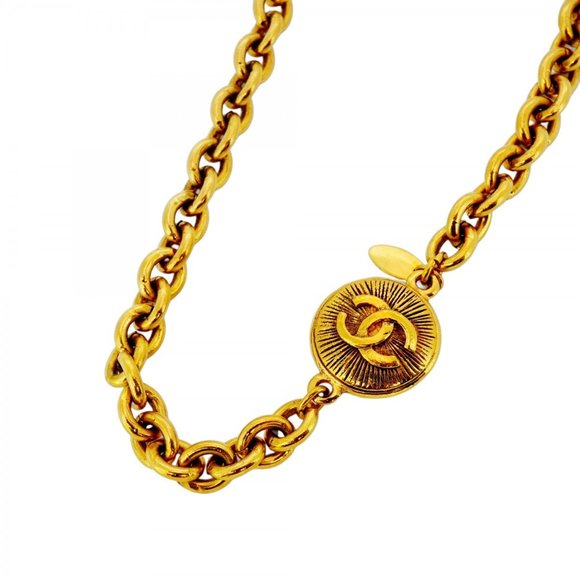 Chanel Coco Mark Circle Necklace, GP Plated Gold, Women's - Picture 1 of 5